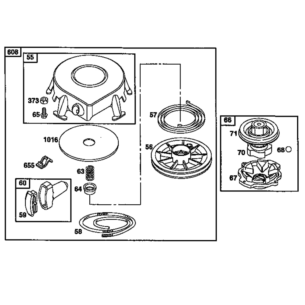 Rewind Starter Diagram and Parts List for 19E400-19E499 1132 Briggs and Stratton Engine